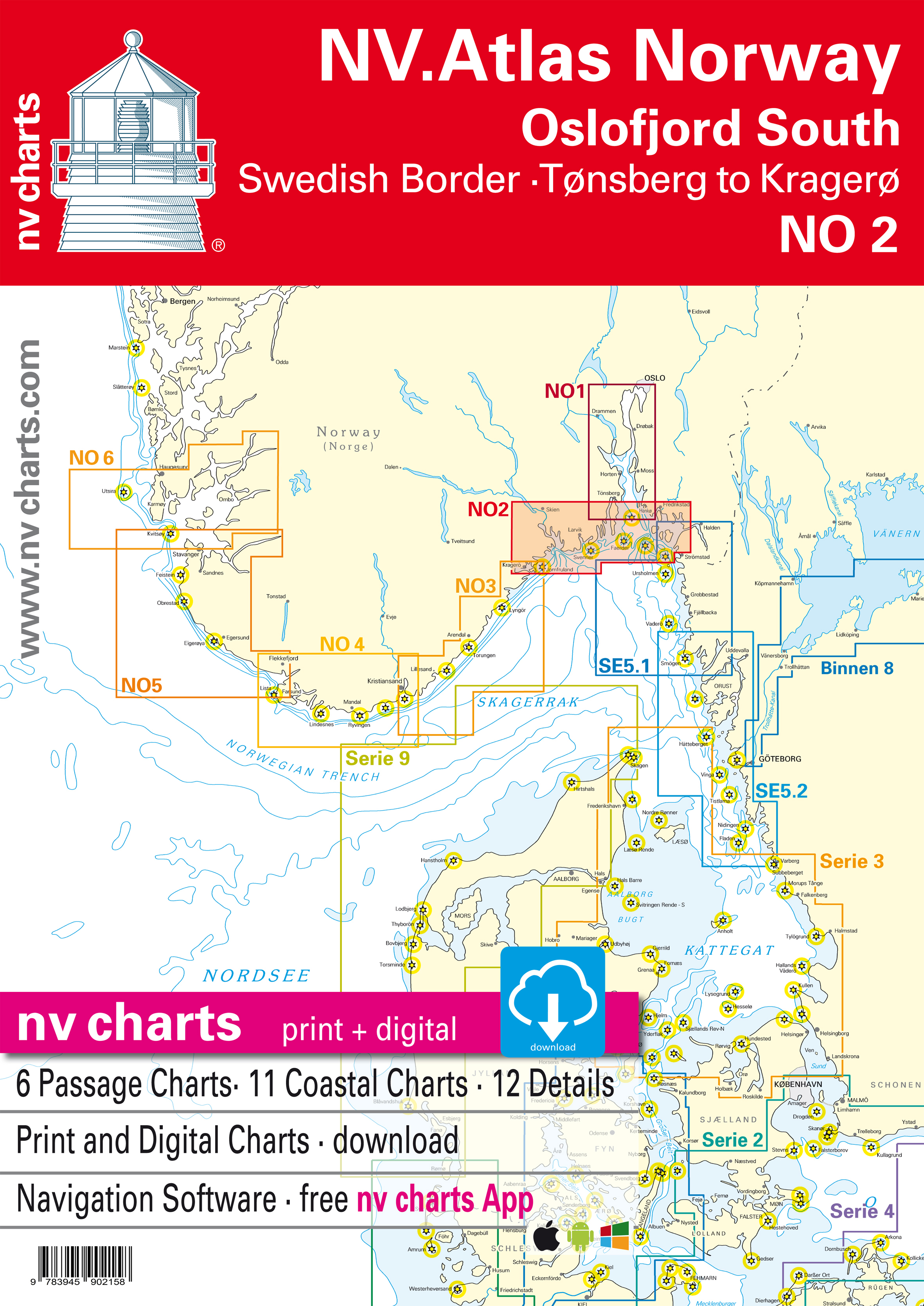 Kart kombi Atlas No 2 - Sverige til Kragerø